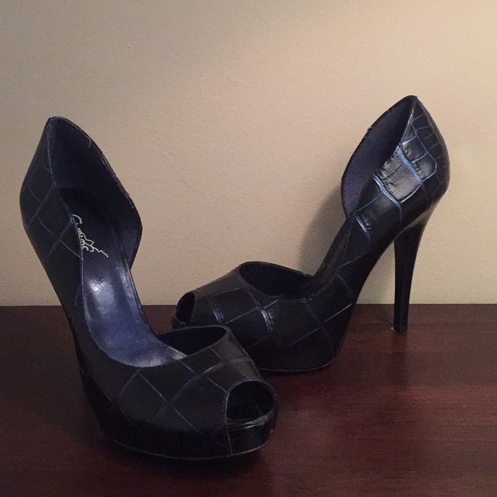 leather peep toe heels